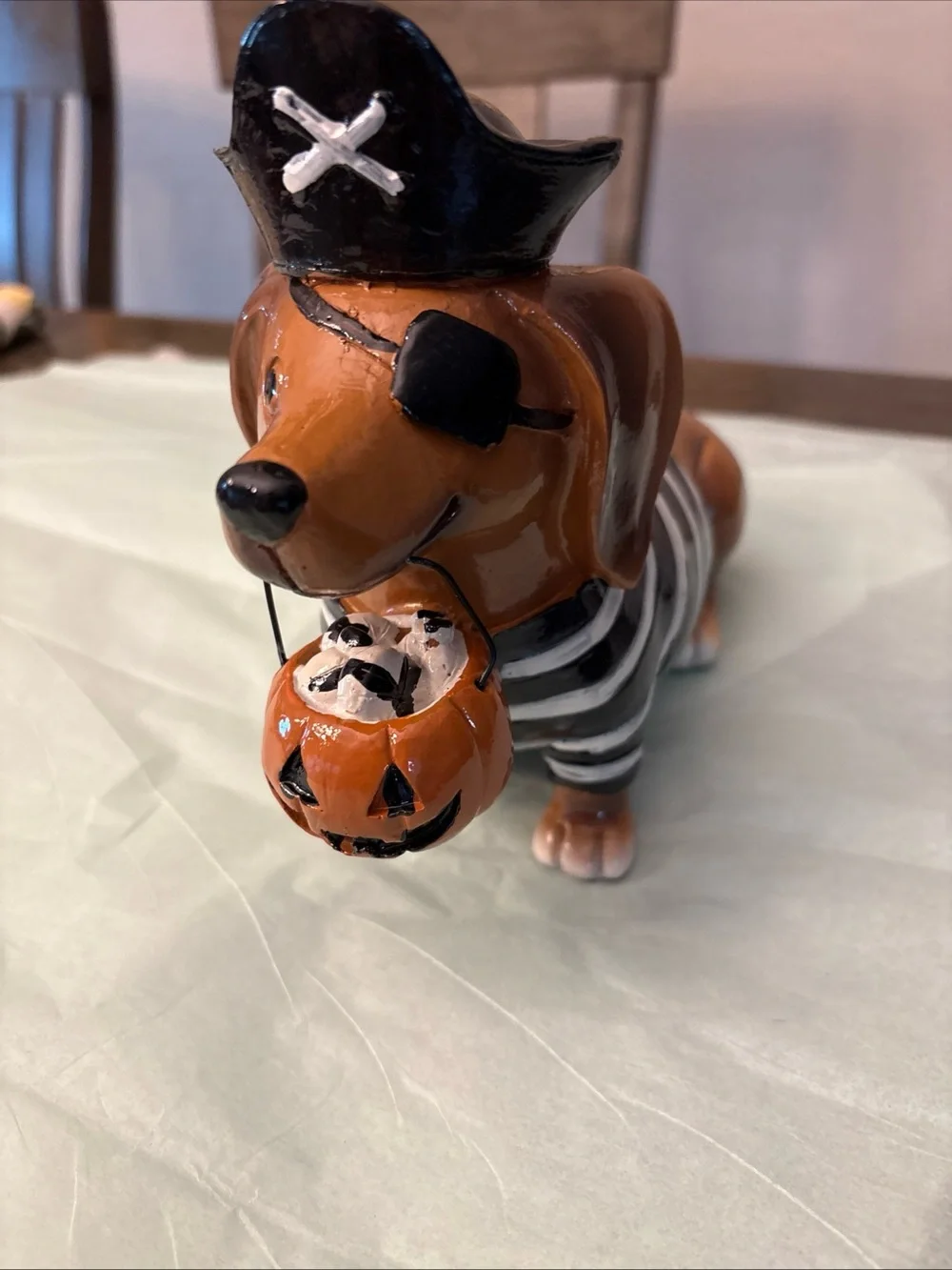Halloween Pirate Dachshund Figurine - Orange and Black